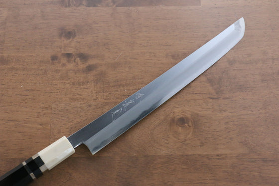 Jikko Shiko Blue Steel Sakimaru Yanagiba 270mm Ebony with Double Ring Handle - Japanny - Best Japanese Knife
