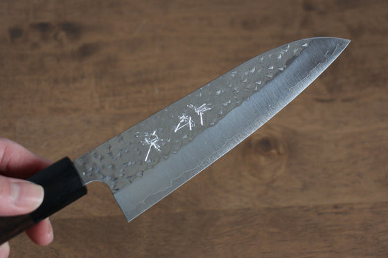 Yu Kurosaki Senko R2/SG2 Hammered Small Santoku 150mm Shitan (ferrule: Black Pakka wood) Handle - Japanny - Best Japanese Knife