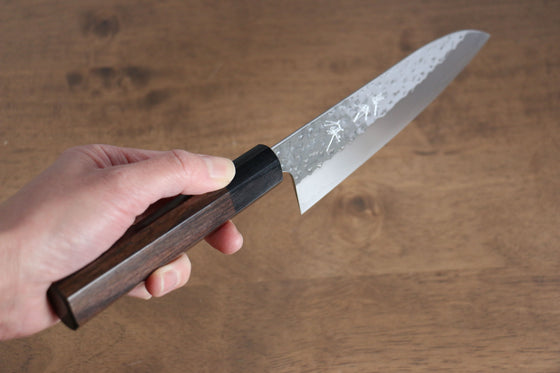 Yu Kurosaki Senko R2/SG2 Hammered Small Santoku 150mm Shitan (ferrule: Black Pakka wood) Handle - Japanny - Best Japanese Knife