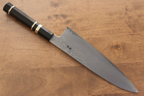 Jikko Blue Steel Damascus Gyuto 210mm Ebony with Double Ring Handle - Japanny - Best Japanese Knife
