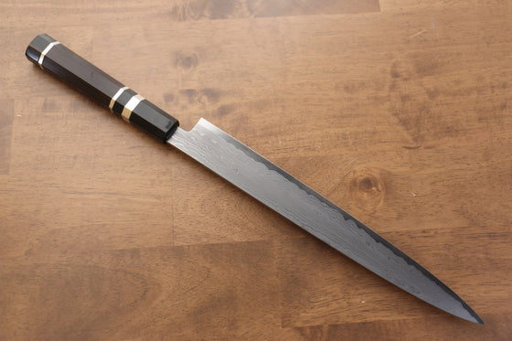 Jikko Blue Steel Damascus Sujihiki 270mm Ebony with Double Ring Handle - Japanny - Best Japanese Knife