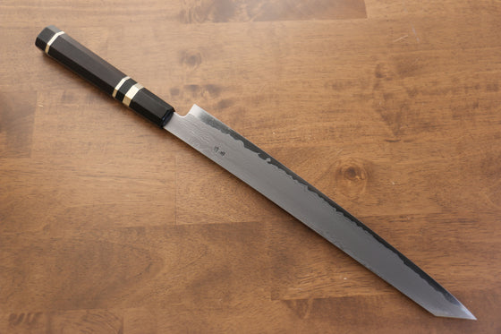 Jikko Blue Steel Damascus Kiritsuke Sujihiki  300mm Ebony with Double Ring Handle - Japanny - Best Japanese Knife