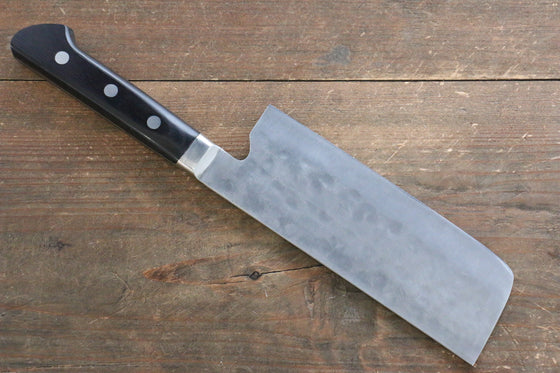 Fujiwara Teruyasu Maboroshi White Steel No.1 Nashiji Hammered Nakiri Japanese Knife 150mm with Black Pakka wood Handle - Japanny - Best Japanese Knife
