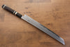 Jikko Blue Steel Damascus Sakimaru Sujihiki 300mm Ebony with Double Ring Handle - Japanny - Best Japanese Knife
