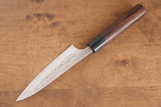Nao Yamamoto Silver Steel No.3 Nashiji Hammered Damascus Petty-Utility 135mm Shitan Handle - Japanny - Best Japanese Knife