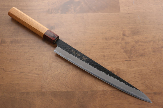 Sakai Takayuki Blue Super Hammered Black Finished Sujihiki 240mm Keyaki (Japanese Elm) Handle - Japanny - Best Japanese Knife