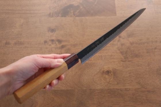 Sakai Takayuki Blue Super Hammered Black Finished Sujihiki 240mm Keyaki (Japanese Elm) Handle - Japanny - Best Japanese Knife