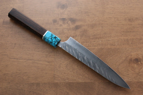 Yu Kurosaki Fujin SPG2 Hammered Damascus Petty-Utility  150mm Wenge(ferrule: Turquoise with Ring) Handle - Japanny - Best Japanese Knife