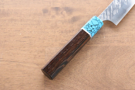 Yu Kurosaki Fujin SPG2 Hammered Damascus Petty-Utility  150mm Wenge(ferrule: Turquoise with Ring) Handle - Japanny - Best Japanese Knife