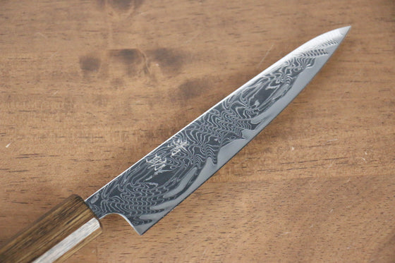 Seisuke Nami AUS10 Mirrored Finish Damascus Petty-Utility  135mm Oak Handle - Japanny - Best Japanese Knife