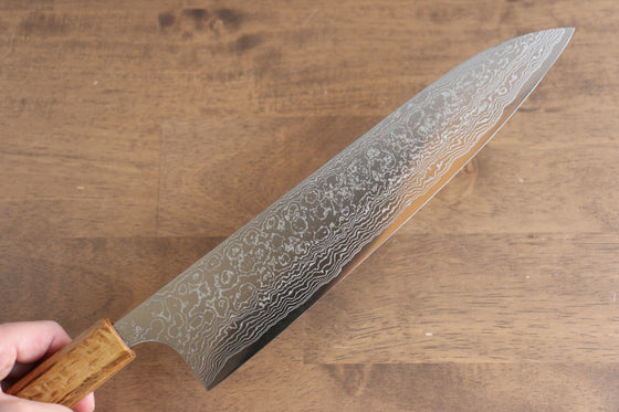 Katsushige Anryu VG10 Migaki Finished Damascus Gyuto  240mm Oak Handle - Japanny - Best Japanese Knife