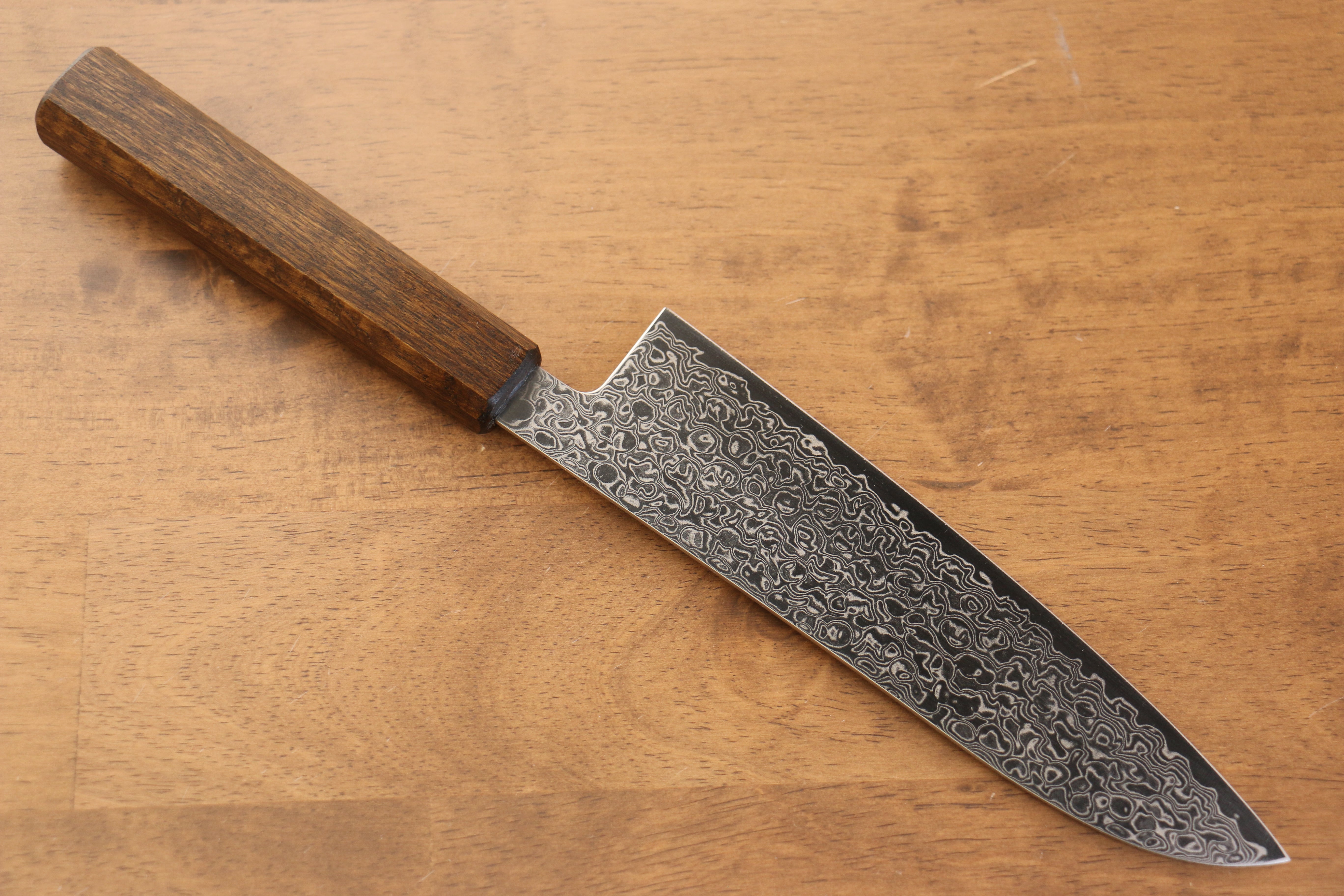 Seisuke ZA-18 Mirrored Finish Damascus Santoku Japanese Knife 180mm Oak Handle - Japanny - Best Japanese Knife