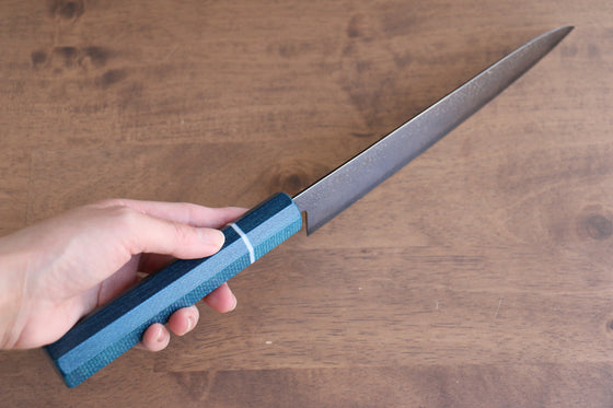 Seisuke VG5 Nashiji Black Dye Gyuto  210mm with Blue Micarta Handle - Japanny - Best Japanese Knife