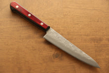  Seisuke Silver Steel No.3 Nashiji Petty-Utility  135mm Red Pakka wood Handle - Japanny - Best Japanese Knife