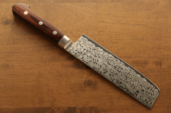 Seisuke Mokusei ZA-18 Mirrored Finish Damascus Nakiri 165mm Brown Pakka wood Handle - Japanny - Best Japanese Knife