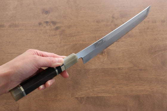 Jikko Shiko White Steel Sakimaru Yanagiba 240mm Ebony with Double Ring Handle - Japanny - Best Japanese Knife