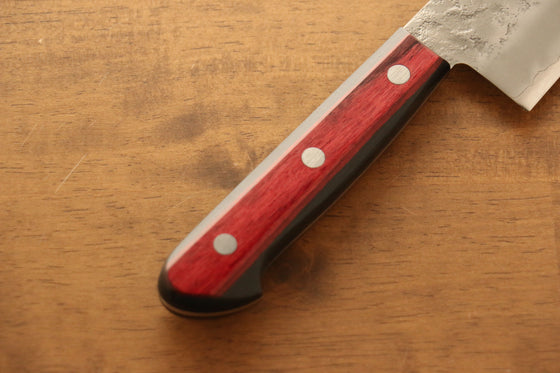 Seisuke Silver Steel No.3 Nashiji Santoku  180mm Red Pakka wood Handle - Japanny - Best Japanese Knife