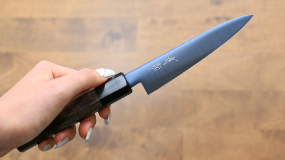 Seisuke SK-85 steel Ion plating Migaki Finished Petty-Utility 120mm Gray Pakka wood Handle - Japanny - Best Japanese Knife