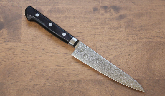 Seisuke AUS10 45 Layer Damascus Migaki Finished Petty-Utility  135mm Black Pakka wood Handle - Japanny - Best Japanese Knife