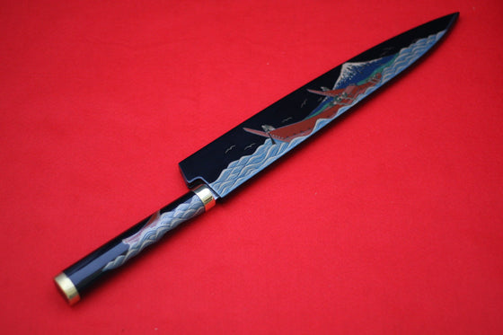 Takeshi Saji R2 Japanese Sujihiki Chef Knife 270mm with Maki-e Art Mt. Fuji & Ship - Japanny - Best Japanese Knife