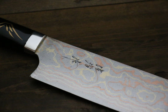 Takeshi Saji Maki-e Art Blue Steel No.2 Colored Damascus Maki-e Art Fujisan Nakiri 180mm Lacquered Handle - Japanny - Best Japanese Knife